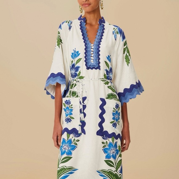 FARM RIO Off-White Tropicance Tunic Lenzing™ Ecovero™ Euroflax™ Midi Dress M NWT - Picture 2 of 16
